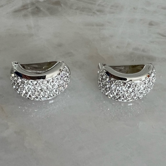 Christian Dior Vintage 80’s Silver Pave Half Hoop Earrings - Picture 3 of 16